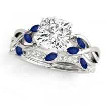 Twisted Cushion Blue Sapphires & Diamonds Bridal Sets 14k White Gold (1.73ct)