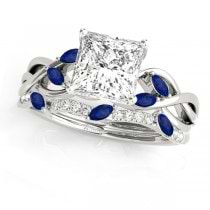 Twisted Princess Blue Sapphires & Diamonds Bridal Sets 14k White Gold (1.23ct)
