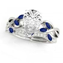 Twisted Pear Blue Sapphires & Diamonds Bridal Sets 14k White Gold (1.23ct)