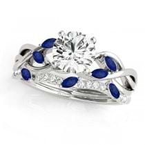 Twisted Round Blue Sapphires & Diamonds Bridal Sets 14k White Gold (0.73ct)
