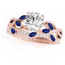 Twisted Round Blue Sapphires & Moissanites Bridal Sets 18k Rose Gold (1.23ct)