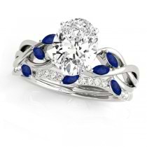 Twisted Oval Blue Sapphires & Diamonds Bridal Sets 18k White Gold (1.23ct)