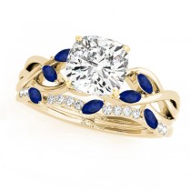 Twisted Cushion Blue Sapphires & Diamonds Bridal Sets 18k Yellow Gold (1.73ct)