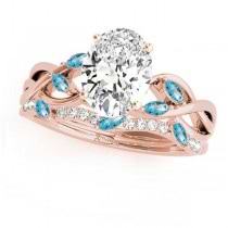 Twisted Oval Blue Topazes & Diamonds Bridal Sets 14k Rose Gold (1.23ct)
