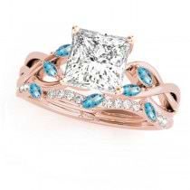 Twisted Princess Blue Topazes & Diamonds Bridal Sets 14k Rose Gold (1.23ct)
