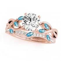 Twisted Round Blue Topazes & Diamonds Bridal Sets 14k Rose Gold (0.73ct)