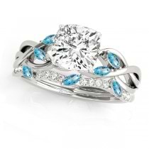 Twisted Cushion Blue Topazes & Diamonds Bridal Sets 14k White Gold (1.23ct)