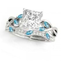 Twisted Princess Blue Topazes & Diamonds Bridal Sets 14k White Gold (0.73ct)