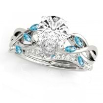 Twisted Pear Blue Topazes & Diamonds Bridal Sets 14k White Gold (1.23ct)