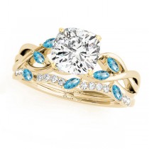 Twisted Cushion Blue Topazes & Diamonds Bridal Sets 14k Yellow Gold (1.73ct)