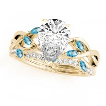 Twisted Pear Blue Topazes & Diamonds Bridal Sets 14k Yellow Gold (1.23ct)