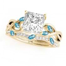 Twisted Princess Blue Topazes & Diamonds Bridal Sets 18k Yellow Gold (0.73ct)