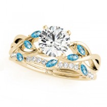 Twisted Round Blue Topazes & Diamonds Bridal Sets 18k Yellow Gold (1.73ct)
