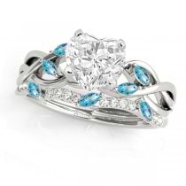Twisted Heart Blue Topazes & Diamonds Bridal Sets Palladium (1.23ct)
