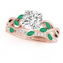Twisted Cushion Emeralds & Diamonds Bridal Sets 14k Rose Gold (1.23ct)