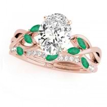 Twisted Oval Emeralds & Diamonds Bridal Sets 14k Rose Gold (1.23ct)