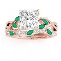 Twisted Princess Emeralds & Diamonds Bridal Sets 14k Rose Gold (0.73ct)