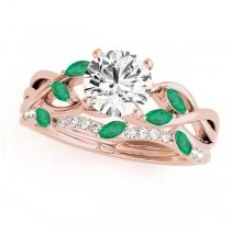 Twisted Round Emeralds & Diamonds Bridal Sets 14k Rose Gold (0.73ct)