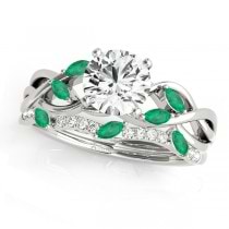 Twisted Round Emeralds & Diamonds Bridal Sets 14k White Gold (1.73ct)