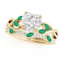Twisted Heart Emeralds & Diamonds Bridal Sets 14k Yellow Gold (1.73ct)