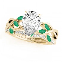 Twisted Pear Emeralds & Diamonds Bridal Sets 14k Yellow Gold (1.23ct)