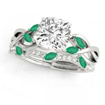 Twisted Cushion Emeralds & Diamonds Bridal Sets 18k White Gold (1.23ct)