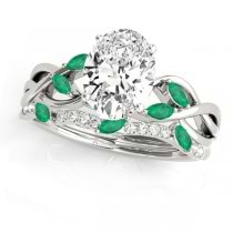Twisted Oval Emeralds & Diamonds Bridal Sets 18k White Gold (1.73ct)