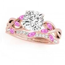 Twisted Cushion Pink Sapphires & Diamonds Bridal Sets 14k Rose Gold (1.23ct)