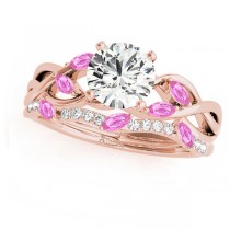 Twisted Round Pink Sapphires & Moissanites Bridal Sets 14k Rose Gold (1.73ct)