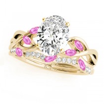 Twisted Oval Pink Sapphires & Diamonds Bridal Sets 14k Yellow Gold (1.73ct)