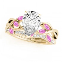Twisted Pear Pink Sapphires & Diamonds Bridal Sets 14k Yellow Gold (1.73ct)