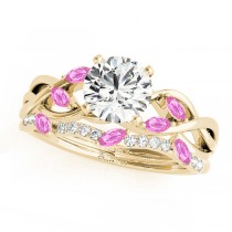Twisted Round Pink Sapphires & Diamonds Bridal Sets 14k Yellow Gold (1.73ct)