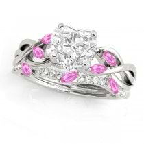Twisted Heart Pink Sapphires & Diamonds Bridal Sets 18k White Gold (1.73ct)