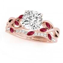 Twisted Cushion Rubies & Diamonds Bridal Sets 14k Rose Gold (1.23ct)