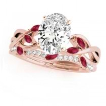 Twisted Oval Rubies & Diamonds Bridal Sets 14k Rose Gold (1.23ct)