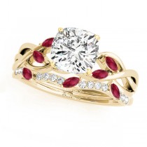 Twisted Cushion Rubies & Diamonds Bridal Sets 14k Yellow Gold (1.73ct)