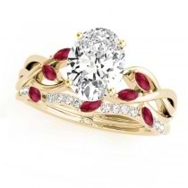 Twisted Oval Rubies & Diamonds Bridal Sets 14k Yellow Gold (1.73ct)