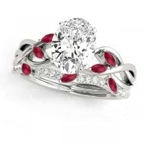 Twisted Oval Rubies & Diamonds Bridal Sets Palladium (1.23ct)