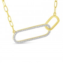 Diamond Double Paperclip Pendant Necklace 14k Yellow Gold (0.15ct)