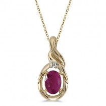 Oval Ruby & Diamond Pendant Necklace 14k Yellow Gold (0.60ctw)