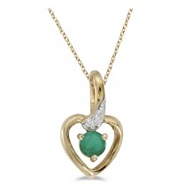 Emerald and Diamond Heart Pendant Necklace 14k Yellow Gold