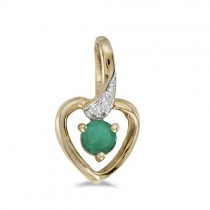 Emerald and Diamond Heart Pendant Necklace 14k Yellow Gold