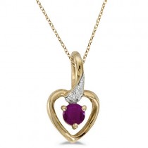 Ruby and Diamond Heart Pendant Necklace 14k Yellow Gold