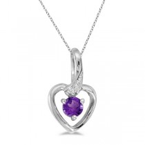 Amethyst and Diamond Heart Pendant Necklace 14k White Gold