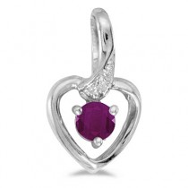 Ruby and Diamond Heart Pendant Necklace 14k White Gold