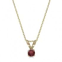 Round Garnet Solitaire Pendant Necklace 14K Yellow Gold (0.14ct)