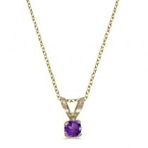 Round Amethyst Solitaire Pendant Necklace 14K Yellow Gold (0.10ct)