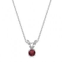 Round Garnet Solitaire Pendant Necklace in 14K White Gold (0.14ct)