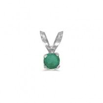 Round Emerald Solitaire Pendant Necklace in 14K White Gold (0.10ct)