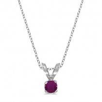 Round Ruby Solitaire Pendant Necklace in 14K White Gold (0.14ct)